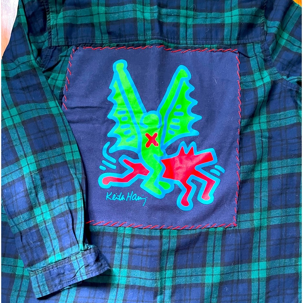 Keith Haring Flannel Shirt Hand Stitched One Of A Kind